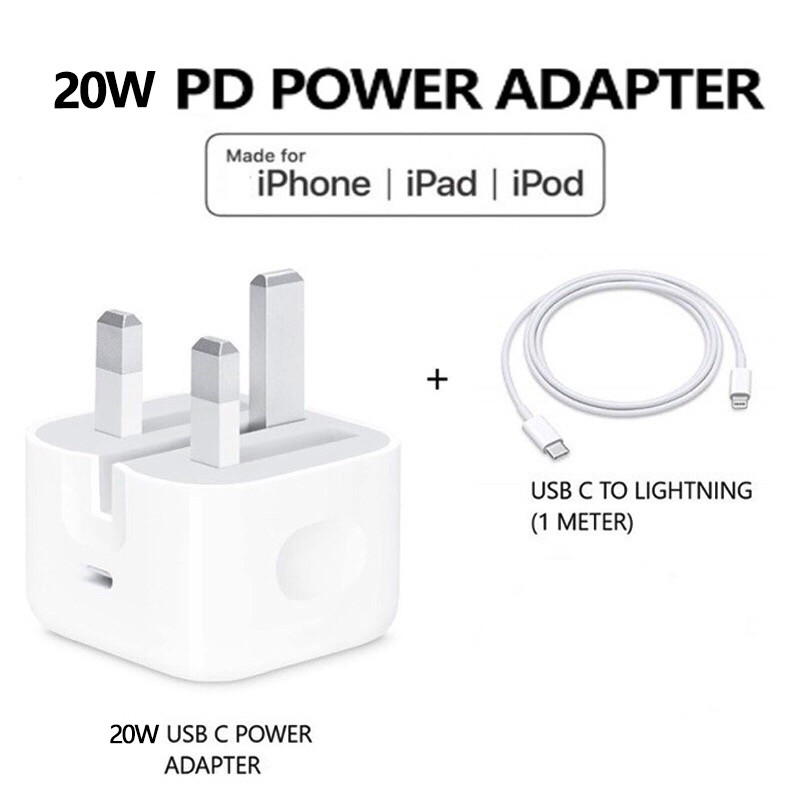 APPLE IPHONE 14 PRO MAX 13/12/11/X 20W USB-C POWER ADAPTER USB-C TO LIGHTNING CABLE