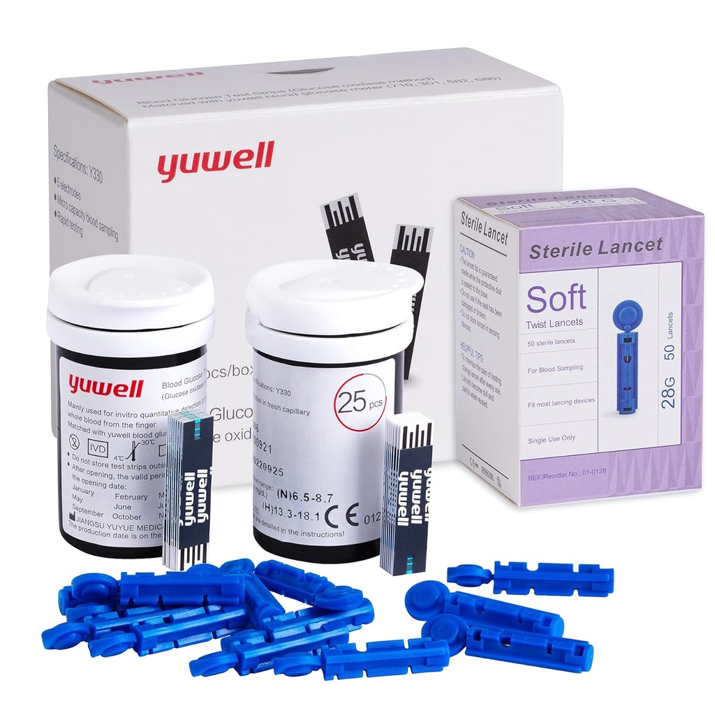 Accusure yuwell Model -582 Blood Sugar Monitor, Diabetes Testing strips 25 pcs.