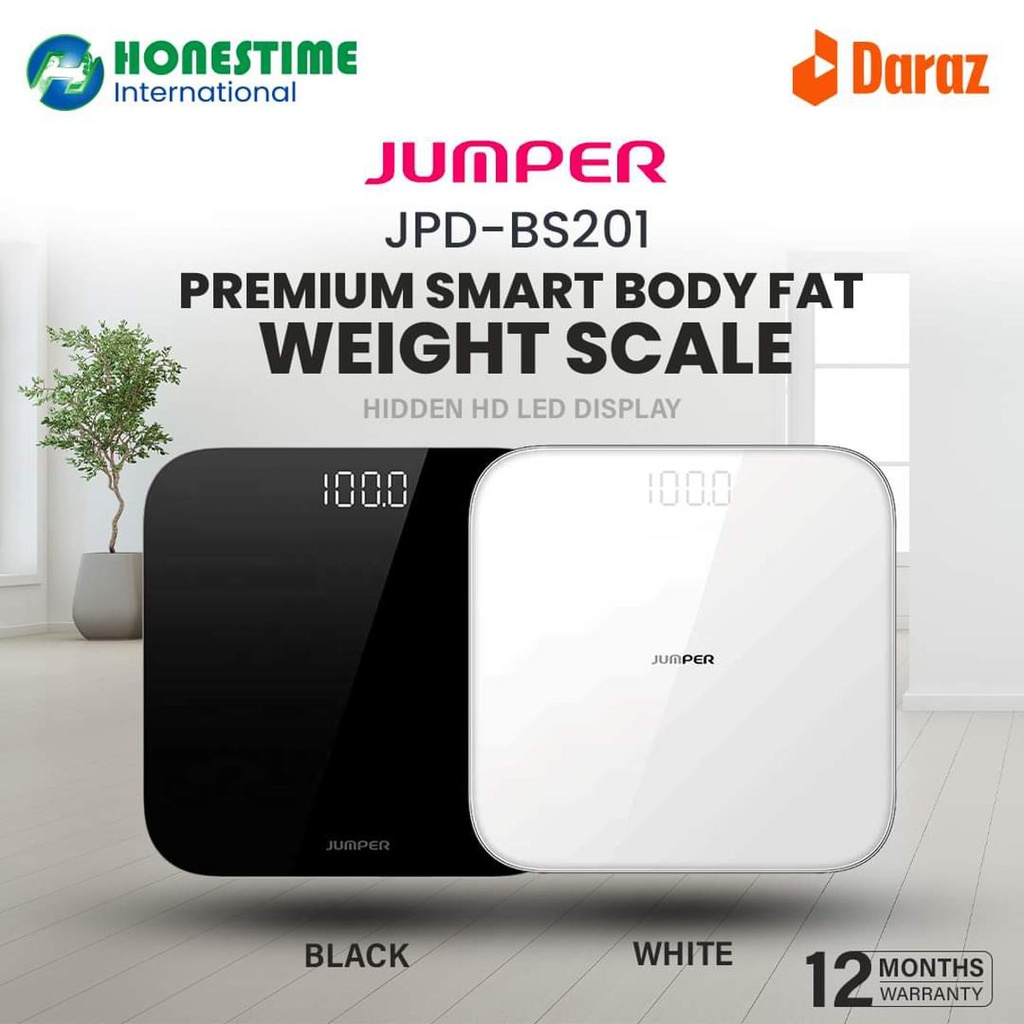 Bluetooth Variant Germany Technology JUMPER Premium smart body fat weight scale (JPD-BS200) Standard platform and sensor digital easy to operate at home | 1 Year full Replacement Warranty by HONESTIME