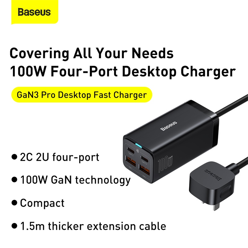 Baseus GaN Charger GaN3 Pro Desktop Fast Charger 2U 2C 100W CN Black