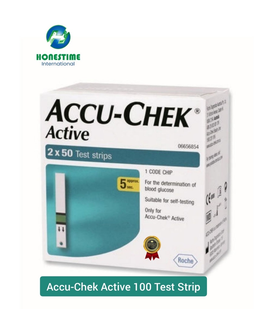 Accu Chek ACTIVE, Blood Glucose Test Strips ( 100 Strips) Authentic SMS Verification 12 to 24 Months Validity by Honestime