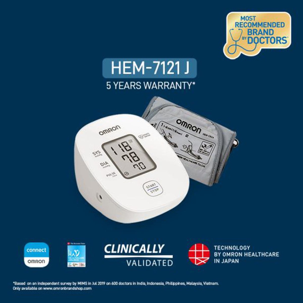 Japan Tech Omron Latest HEM 7121J Fully Automatic Upper Arm Digital Blood Pressure Monitor with Intellisense Technology & Cuff Wrapping Guide for Most Accurate Measurement | 5 Year Brand Warranty by Omron/Honestime