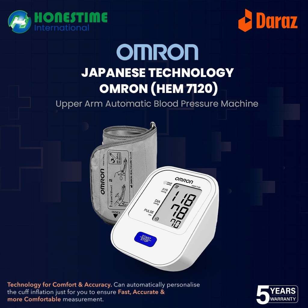 OMRON - HEM 7120 - Upper Arm Automatic Blood Pressure Machine Basic  5 Year Brand Warranty by Omron - Honestime