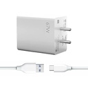67 Watt Charger Type C for vivo Y16 Charger Original Adapter Like Qualcomm QC 4.0 Quick Dash Warp Dart Flash Super Vooc Fast Charger with 1 Meter Type C USB Data Cable (5V=4A/10V=6A, AZ7, White)