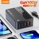 LDNIO A4809C New Product GaN 100W PD Super charging desktop charger Desktop Charger For Mobile Phone High Power Home Charger - Black