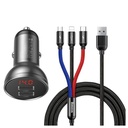 Baseus Car Charger Dual USB 4.8A 24W  With Three in one Cable